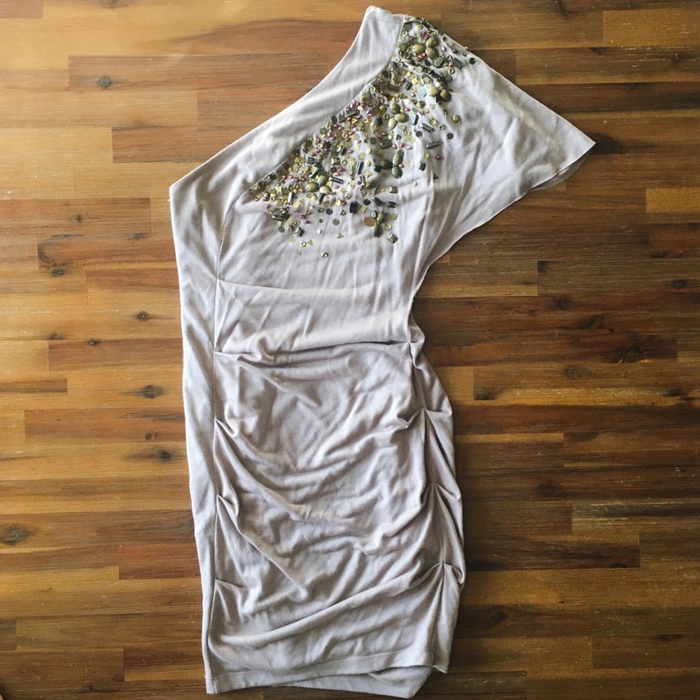 bebe Embellished One Shoulder Dress